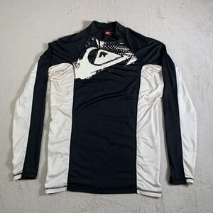 VTG Quiksilver‎ Rash Guard Shirt Mens Medium Black White Long Sleeve Surf Swim